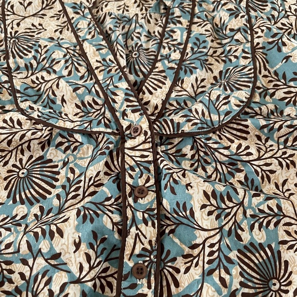 HILARD & HANSON Woman’s Brown & Blue Cap Sleeve Cotton Button Down Top size L - Picture 5 of 5